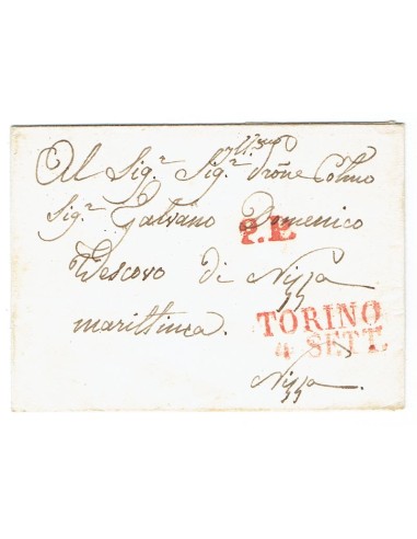 FA0836-201. PREFILATELIA DE ITALIA. 1841, 4 de septiembre. Envuelta de carta circulada de Turin a Niza
