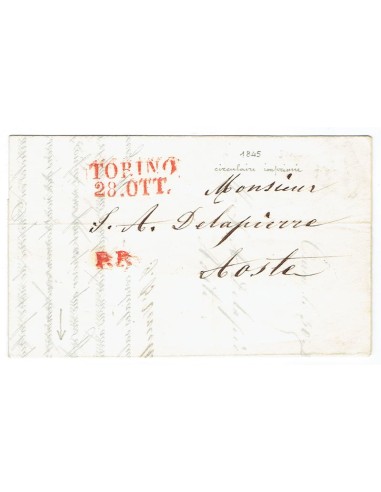FA0836-202. PREFILATELIA DE ITALIA. 1845, 28 de octubre. Carta circulada de Turin a Aosta