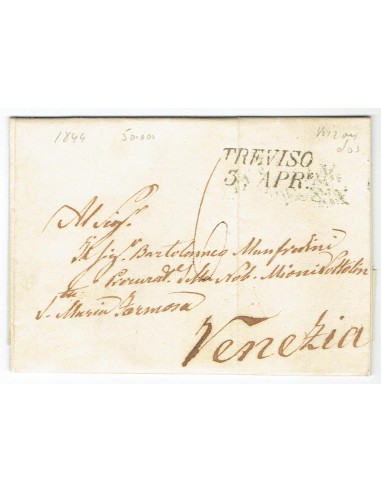 FA0836-206. PREFILATELIA DE ITALIA. 1846, 3 de abril. Carta circulada de Treviso a Venecia