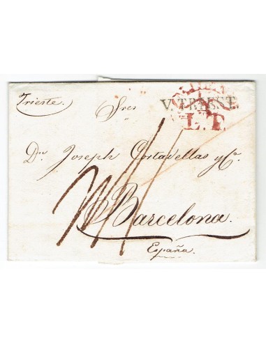 FA0836-210. PREFILATELIA DE ITALIA. 1819, 20 de abril. Carta circulada de Trieste a Barcelona