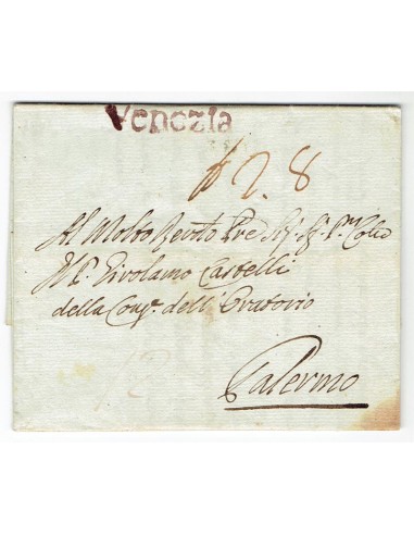 FA0836-211. PREFILATELIA DE ITALIA. 1801, 11 de abril. Carta circulada de Venecia a Palermo