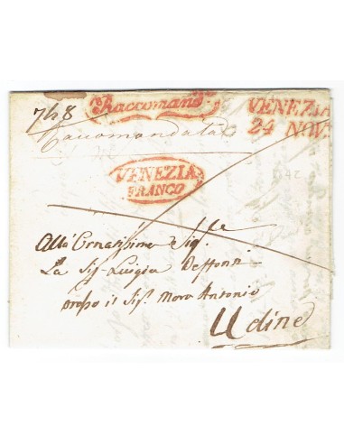 FA0836-216. PREFILATELIA DE ITALIA. 1842, 24 de noviembre. Carta circulada de Venecia a Udine