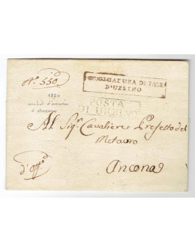 FA0836-217. PREFILATELIA DE ITALIA. 1820, mes de octubre. Carta circulada de Urbino a Ancona