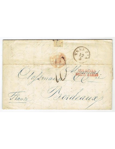 FA0836-221. PREFILATELIA DE ITALIA. 1856, 12 de marzo. Carta circulada de Venecia a Burdeos