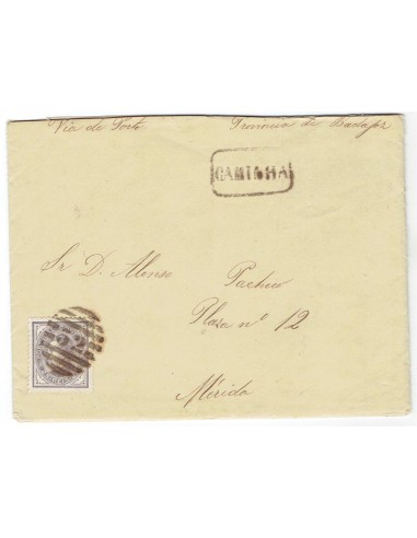 FA1175-30. PORTUGAL. 1881, 1 de abril. Carta circulada de Caminha a Mérida
