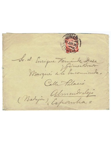 FA1175-31. PORTUGAL. 1935, 21 de junio. Carta circulada de Estremoz a Almendralejo