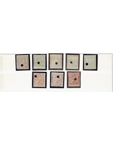 FA9143. TELEGRAFOS. 1873, Magnífico conjunto de valores de 25 c., 1p, 4p y 10 pesetas cancelados con taladro