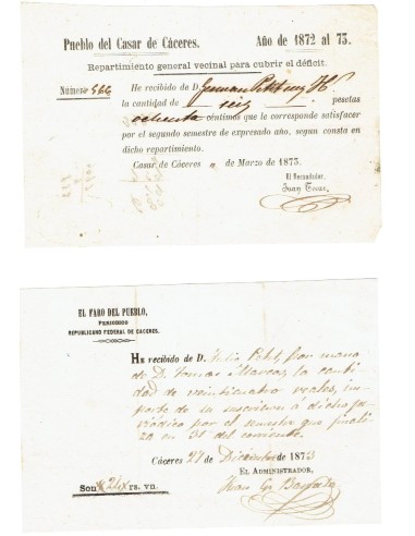FA7850. DOCUMENTOS. 1873, Conjunto de 2 avisos informativos