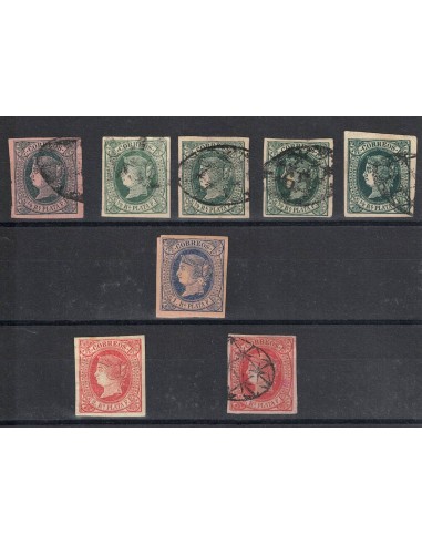 FA8738. ANTILLAS. Emisión de 1864,Valores de 1/2, 1 y 2 reales de plata fuerte con diversas cancelaciones