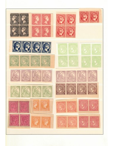 FA8706. FALSOS SEGUI. Magnífico lote de sellos clásicos en bloques de 4 y tiras de 2 y 4 valores.