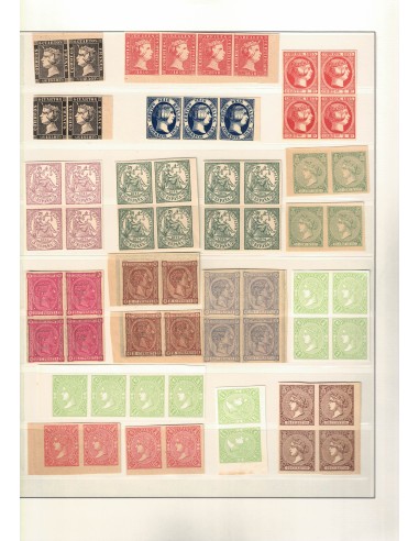 FA8708. FALSOS SEGUI. Magnífico lote de sellos clásicos en bloques de 4 y tiras de 2 y 4 valores.