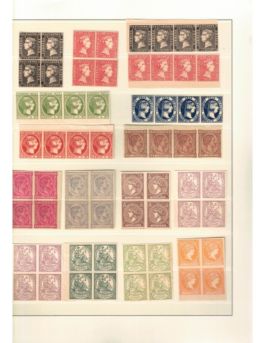 FA8709. FALSOS SEGUI. Magnífico lote de sellos clásicos en bloques de 4 y tiras de 2 y 4 valores.