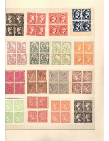 FA8710. FALSOS SEGUI. Magnífico lote de sellos clásicos en bloques de 4 y tiras de 2 y 4 valores.