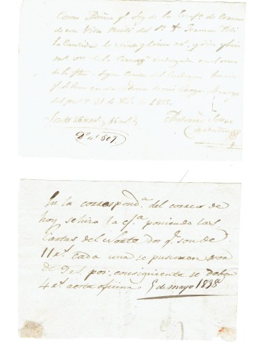 FA7862. DOCUMENTOS. 1838-55. Recibos manuscritos del Administrador de Correos de Arroyo del Puerco