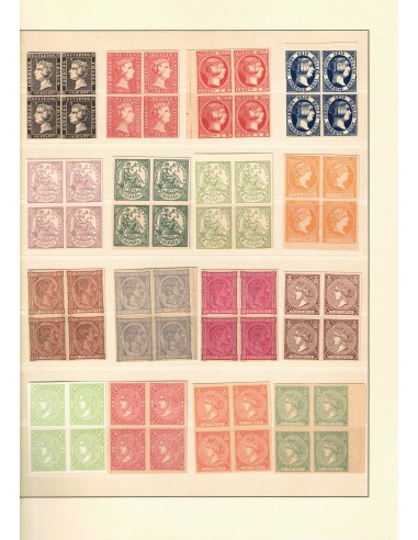 FA8711. FALSOS SEGUI. Magnífico lote de sellos clásicos en bloques de 4 y tiras de 2 y 4 valores