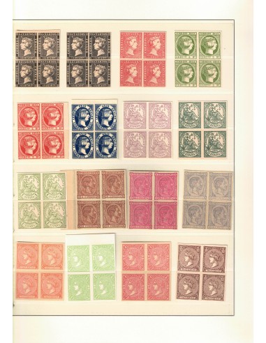 FA8712. FALSOS SEGUI. Magnífico lote de sellos clásicos en bloques de 4 y tiras de 2 y 4 valores