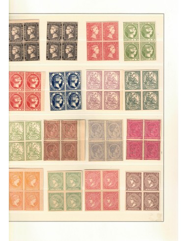 FA8713. FALSOS SEGUI. Magnífico lote de sellos clásicos en bloques de 4 y tiras de 2 y 4 valores