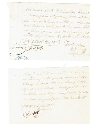 FA7871. DOCUMENTOS. 1855. Recibos manuscritos del Administrador de Correos de Arroyo del Puerco