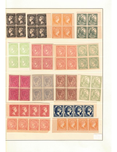 FA8719. FALSOS SEGUI. Magnífico lote de sellos clásicos en bloques y tiras de 4 valores