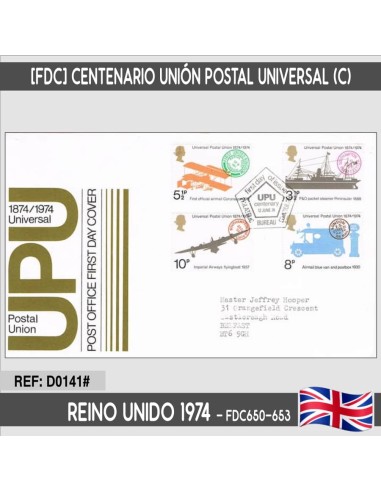 Reino Unido 1974 [FDC] Centenario Unión Postal Universal (C)