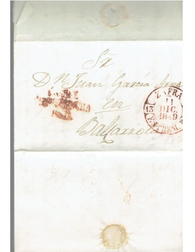 FA8162. PREFILATELIA. 1849, Carta completa circulada de Usagre a Barcarrota