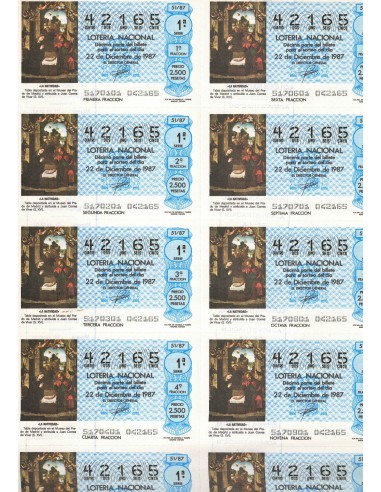 FA9094. DOCUMENTOS. 10 décimos de Loteria del Sorteo de 22 de diciembre de 1987
