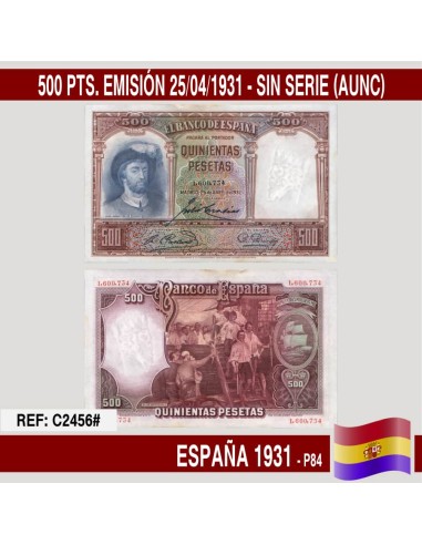 España 1931. 500 pts. II REPÚBLICA (AUNC)