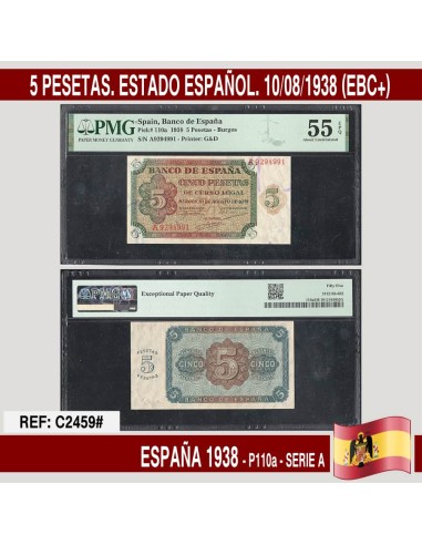 España 1938. 5 pts. Estado Español (AU) PMG55EPQ