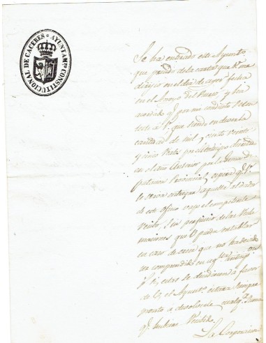 FA7912. DOCUMENTOS. Texto con cuño oficial del Ayuntamiento Constitucional de Caceres