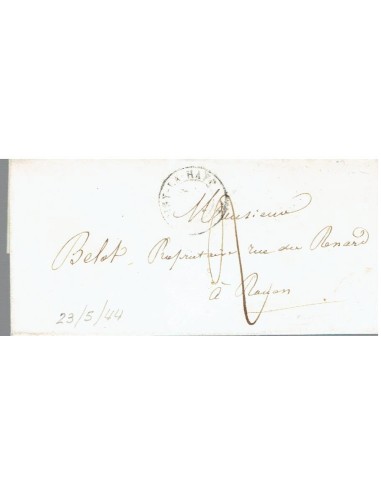 FA8189. PREFILATELIA. 1844, 23 de mayo. Envuelta de carta circulada de La Haye a Rouen