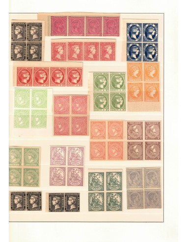 FA8729. FALSOS SEGUI. Magnífico lote de sellos clásicos en bloques y tiras de 4 valores