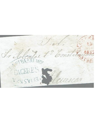 FA8207. PREFILATELIA. 1852, Frontal de correo oficial de Caceres a Alcuescar