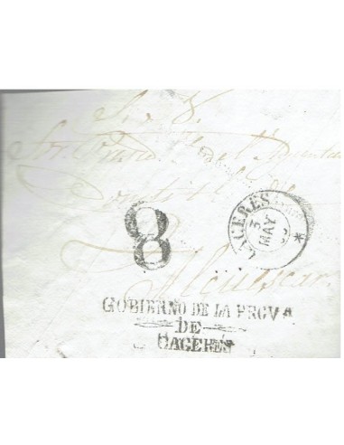 FA8211. PREFILATELIA. 1855, 3 de mayo. Frontal de correo oficial de Caceres a Alcuescar