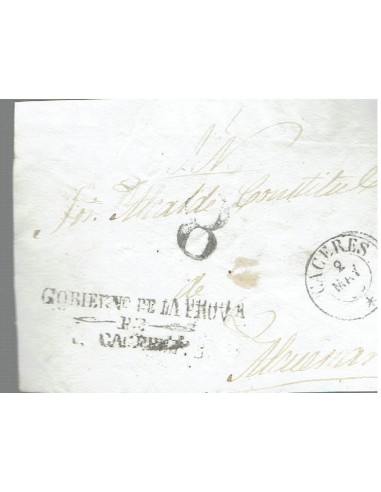 FA8212. PREFILATELIA. 1855, 2 de mayo. Frontal de correo oficial de Caceres a Alcuescar