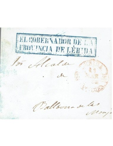 FA8214. PREFILATELIA. PREFILATELIA.  1849, Frontal de correo oficial de Tarragona a santa Coloma de Queralt. Marca de origen F
