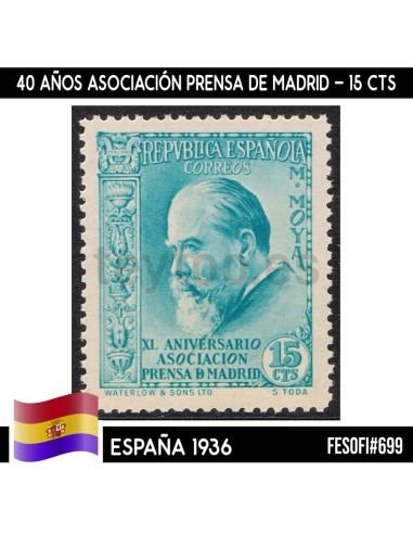España 1936. Asociación Prensa de Madrid, 15 cts (MNH)