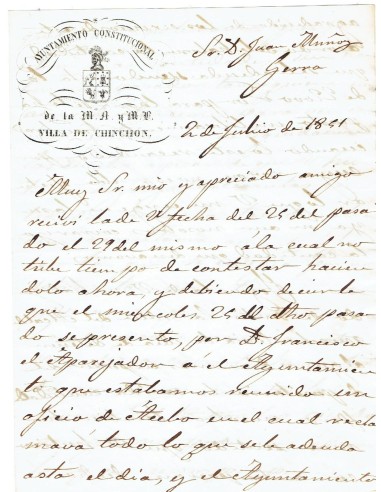 FA7928. DOCUMENTOS. 1841, Texto manuscrito del Ayuntamiento de la Villa de Chinchon