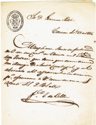 FA7932. DOCUMENTOS. 1846, Texto manuscrito con cuño de la Administracion Principal de Bienes en la provincia de Cáceres