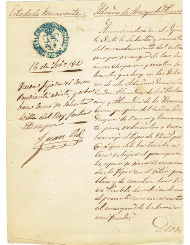 FA7933. DOCUMENTOS. 1861, Texto manuscrito con cuño del Organismo remitente del Partido de Alcantara