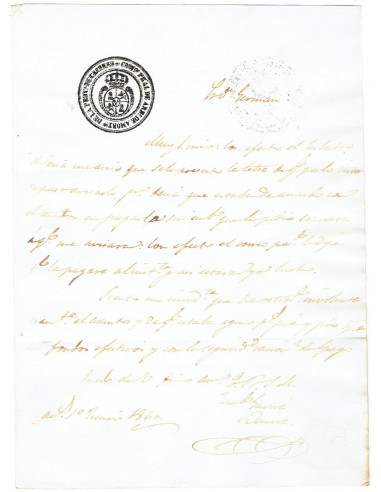 FA7936. DOCUMENTOS. 1840, Texto manuscrito con cuño del Organismo remitente de la Provincia de Caceres