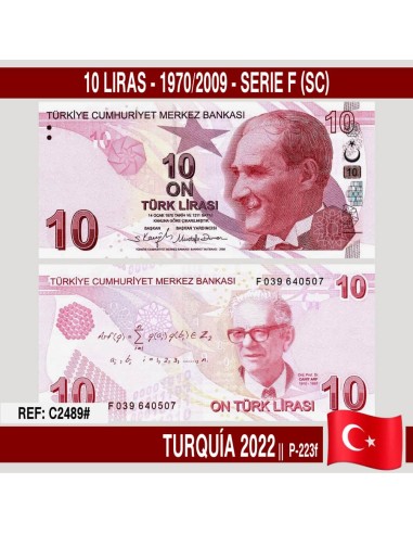 Turquía 2022. 10 liras. 1970/2009 - Serie F (UNC) P-223f