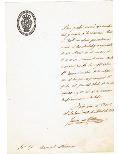 FA7943. DOCUMENTOS. 1857, Cuño oficial de la Administración de Contribuciones Indirectas de Salamanca