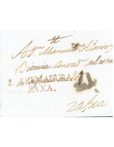 FA8246. PREFILATELIA. 1782, 12 de febrero. Carta completa circulada de Badajoz a Zafra