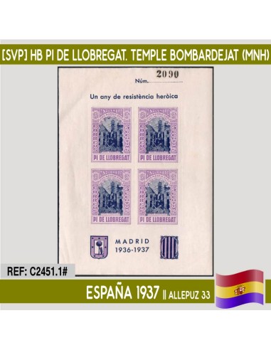 España 1937 [SVP] HB Pi de Llobregat. Temple bombardejat (MNH)