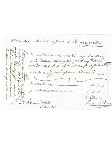 FA7954. 1838, 5 de junio. Recibo de suscripción a la publicación El Patriota