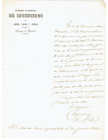 FA7956. DOCUMENTOS. 1854, 11 de diciembre. Texto manuscrito del Cuerpo Nacional de Ingenieros