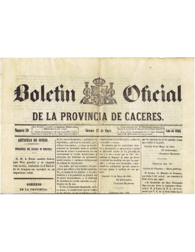 FA7957. DOCUMENTOS. Año 1861, 17 de mayo. Nº59. Boletín Oficial de la Provincia de Cáceres