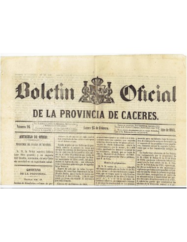 FA7958. DOCUMENTOS. Año 1861, 25 de febrero. Nº24. Boletín Oficial de la Provincia de Cáceres