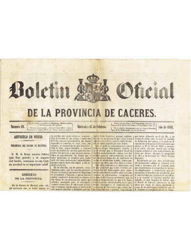 FA7959. DOCUMENTOS. Año 1861, 13 de febrero. Nº19. Boletín Oficial de la Provincia de Cáceres