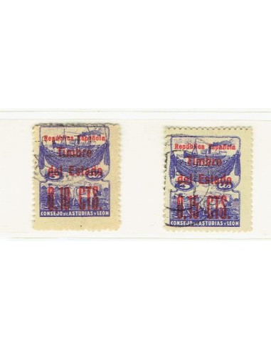 FA9169. ASTURIAS Y LEON, 1937, Motivos diversos, 5 c. azul violaceo, habilitado Timbre del Estado